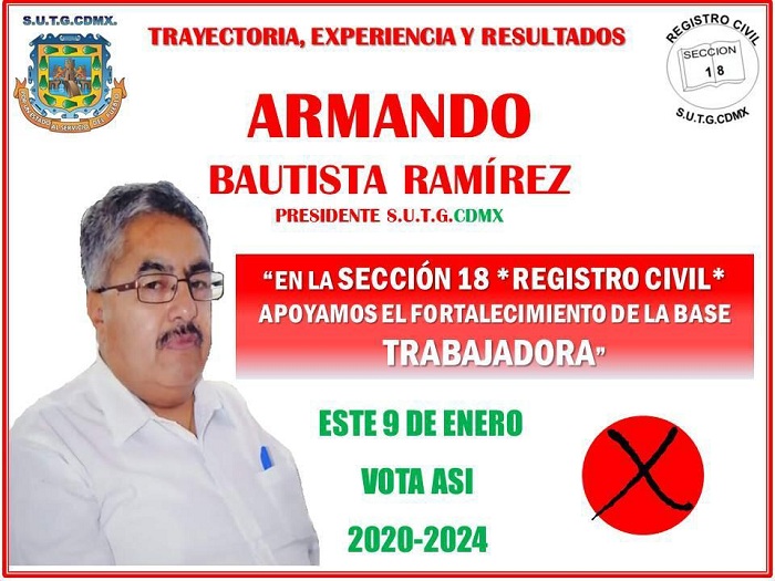 Bautista busca dirigencia del SUTGCDMX a pesar de irregularidades denunciadas.